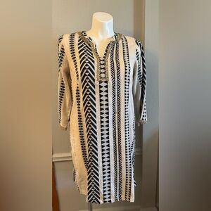 Soft Surroundings Black & Cream Geometric Embroidered Tunic